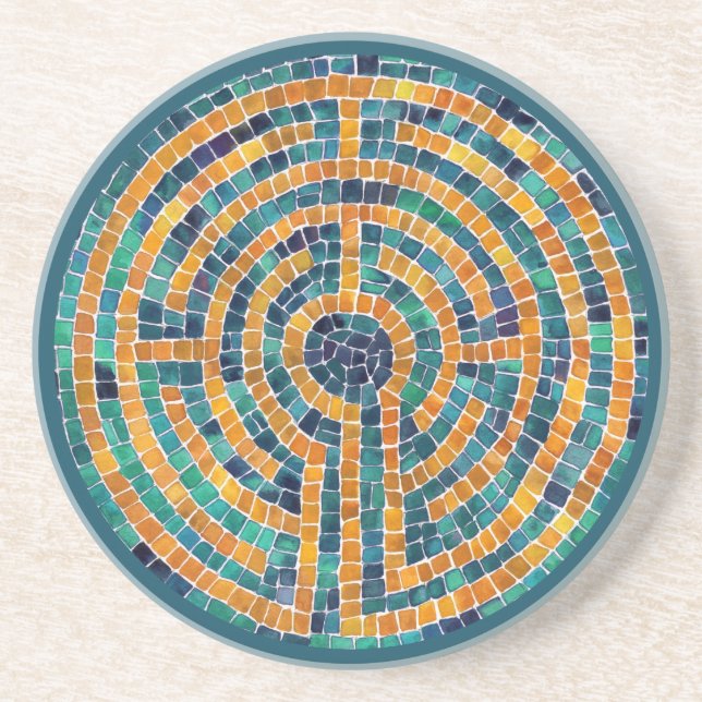 LABYRINTH II Sandstone Coaster - Green (Front)