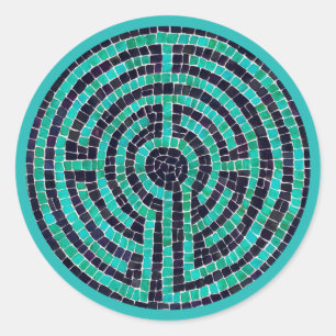 LABYRINTH III Large Round Stickers - Turquoise