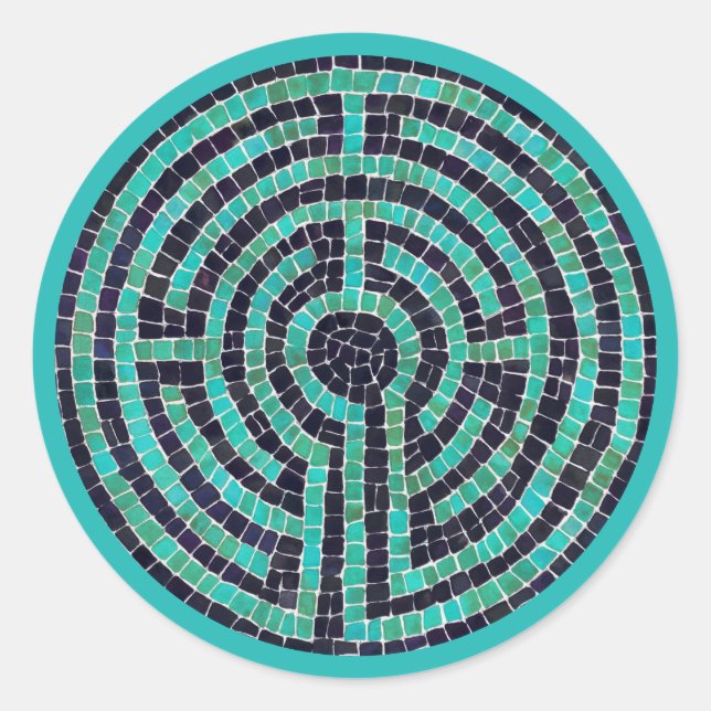 LABYRINTH III Large Round Stickers - Turquoise (Front)