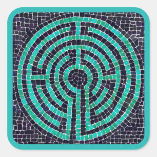 LABYRINTH III Large Square Stickers - Turquoise