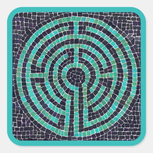 LABYRINTH III Large Square Stickers - Turquoise (Front)
