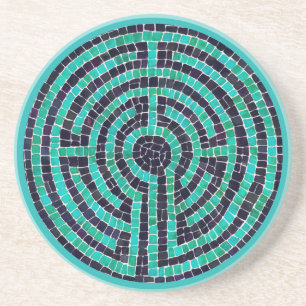 LABYRINTH III Sandstone Coaster - Turquoise