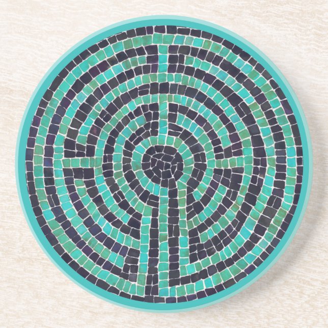 LABYRINTH III Sandstone Coaster - Turquoise (Front)
