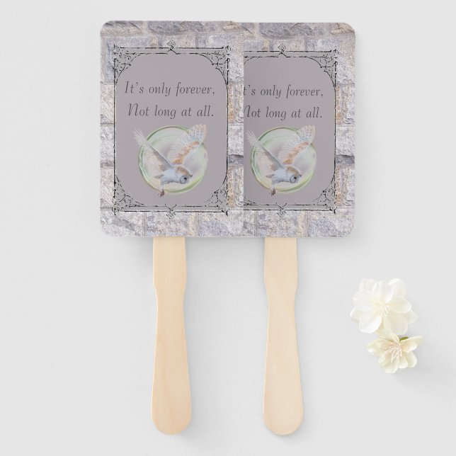 Labyrinth It’s Only Forever Wedding Owl Hand Fan (Front and Back)
