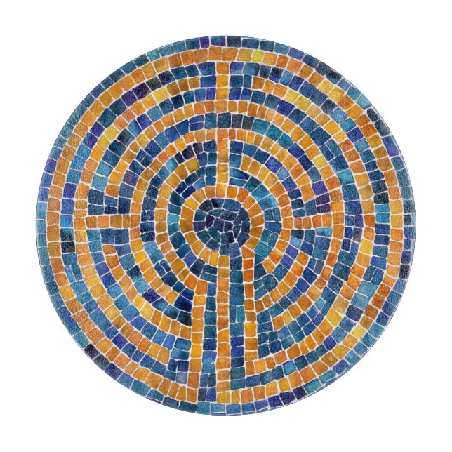 LABYRINTH IV 12" Round Glass Cutting Board  (Front)