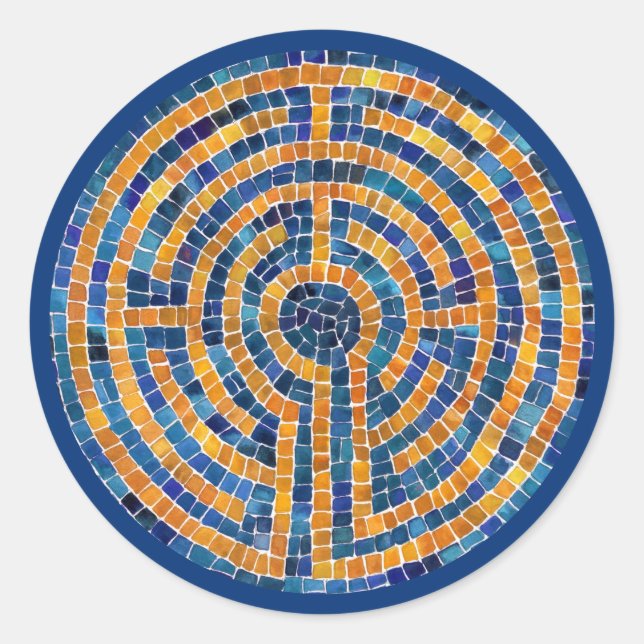 LABYRINTH IV Large Round Stickers - Blue (Front)