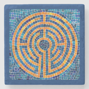 LABYRINTH IV Marble Stone Coaster - Blue
