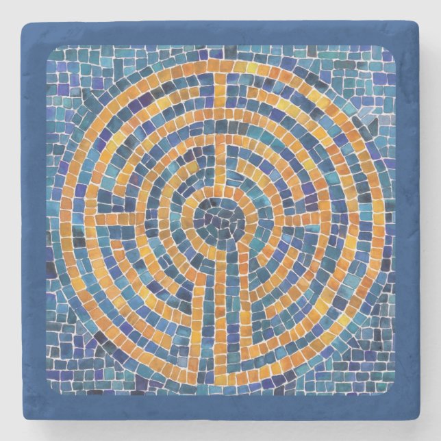 LABYRINTH IV Marble Stone Coaster - Blue (Front)