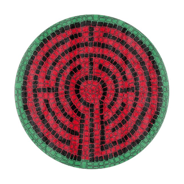 LABYRINTH IX 12" Round Glass Cutting Board  (Front)