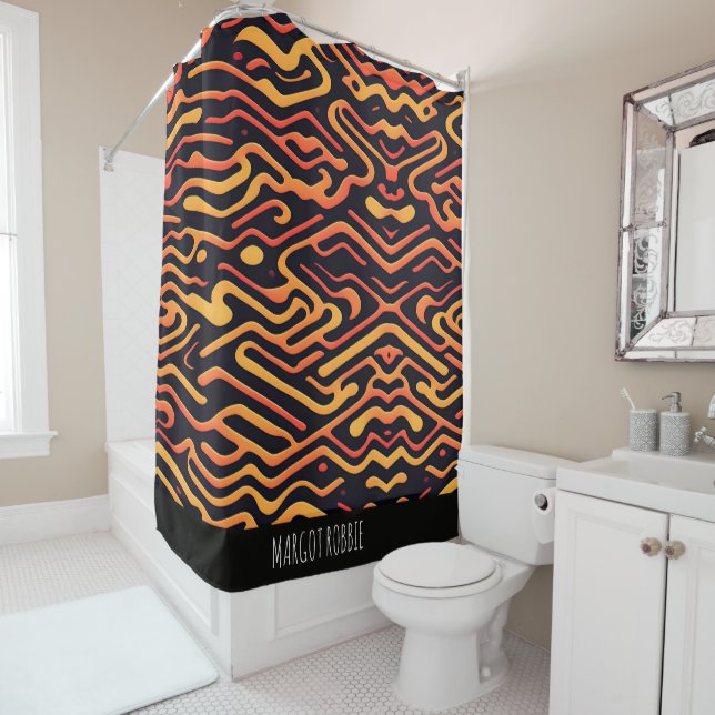 Labyrinth logrus Mystical Orange Geometric Pattern Shower Curtain (In Situ)