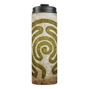 Labyrinth / maze - antique metal + your backgr. thermal tumbler