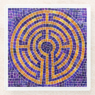 LABYRINTH MOSAIC Glass Coaster - White