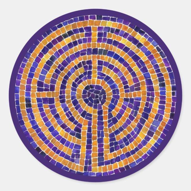 LABYRINTH MOSAIC Large Round Stickers - Purple (Front)