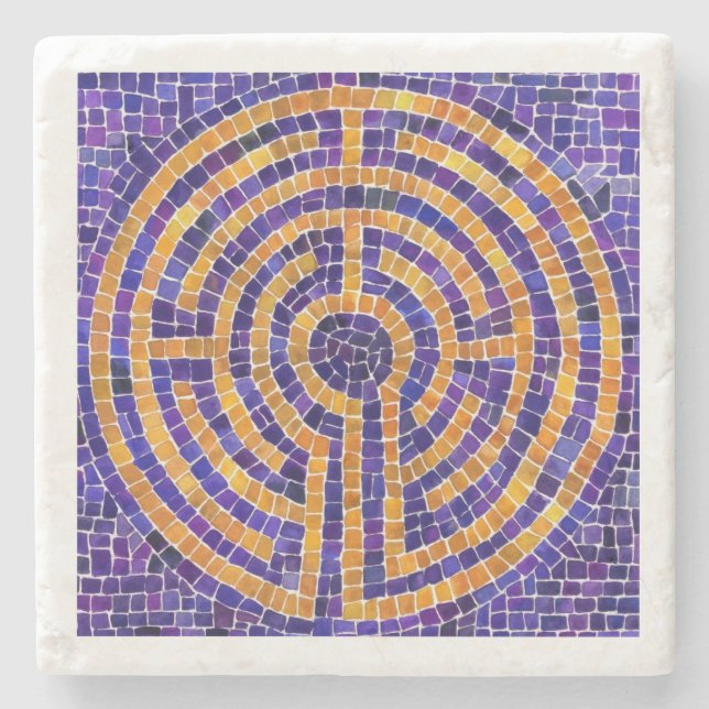 LABYRINTH MOSAIC Marble Stone Coaster  (Front)