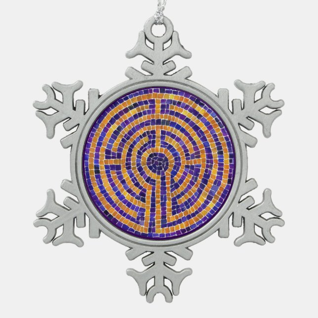 LABYRINTH MOSAIC Pewter Snowflake Ornament (Front)