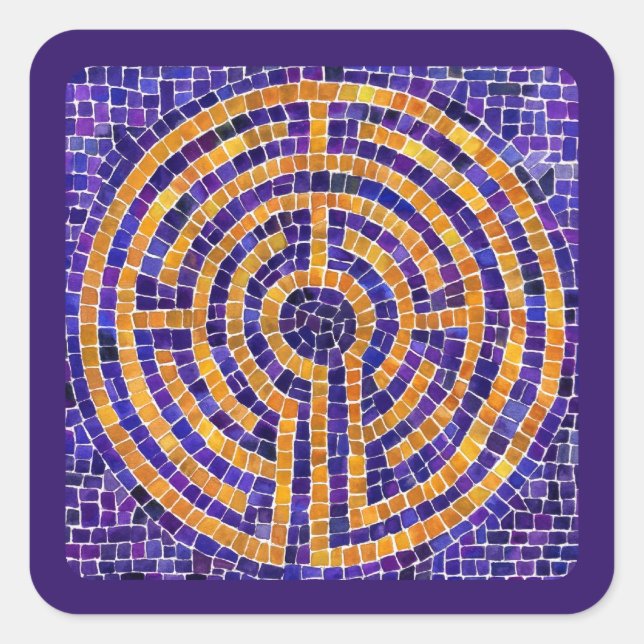 LABYRINTH MOSAIC Small Square Stickers - Purple (Front)