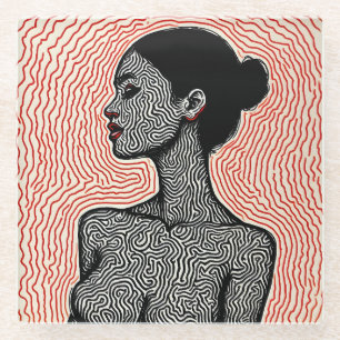Labyrinth of Her Awakening – A Minimalist Portrait Glass Coaster