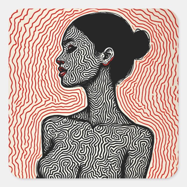 Labyrinth of Her Awakening – A Minimalist Portrait Square Sticker (Front)