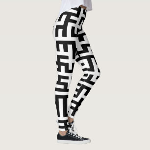 Labyrinth Stripes Pattern black + your background Leggings
