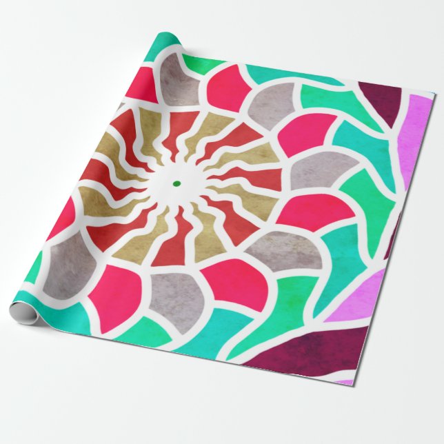 Labyrinth Sun Mandala Pattern Wrapping Paper (Unrolled)