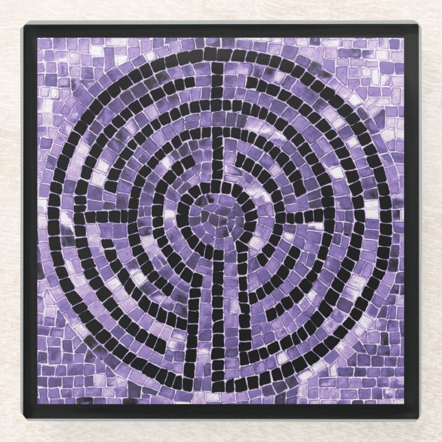 LABYRINTH VI Glass Coaster - Black (Front)