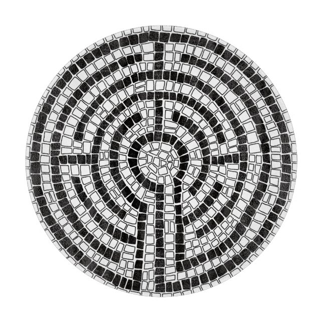 LABYRINTH VII 12" Round Glass Cutting Board  (Front)