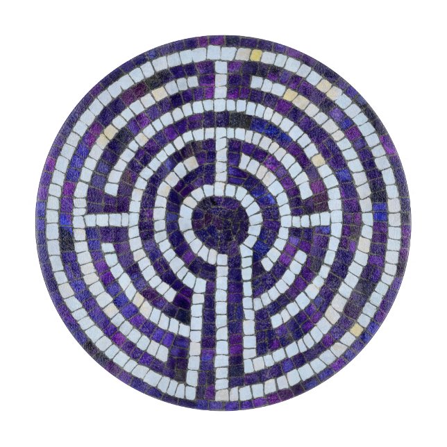 LABYRINTH VIII 12" Round Glass Cutting Board  (Front)