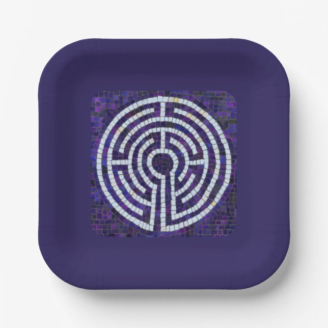 LABYRINTH VIII 7" Square Paper Plates - Violet (Front)
