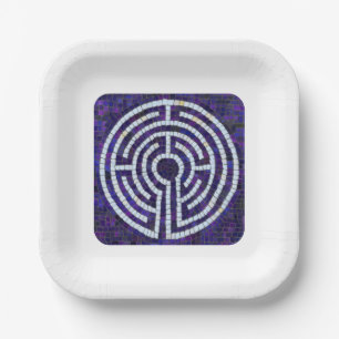 LABYRINTH VIII 7" Square Paper Plates - White