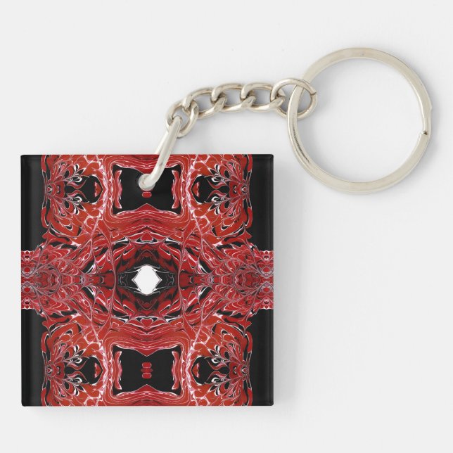 Labyrinthine Red Abstract Acrylic Fluid Art Key Ring (Back)