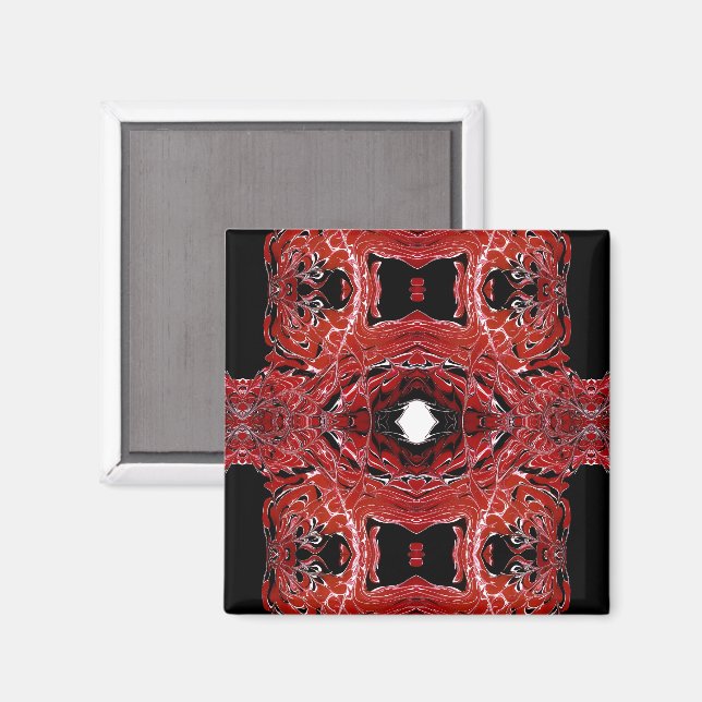 Labyrinthine Red Abstract Acrylic Fluid Art Magnet (Front/Back)
