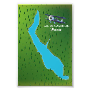 Lac de Castillon France map Photo Print