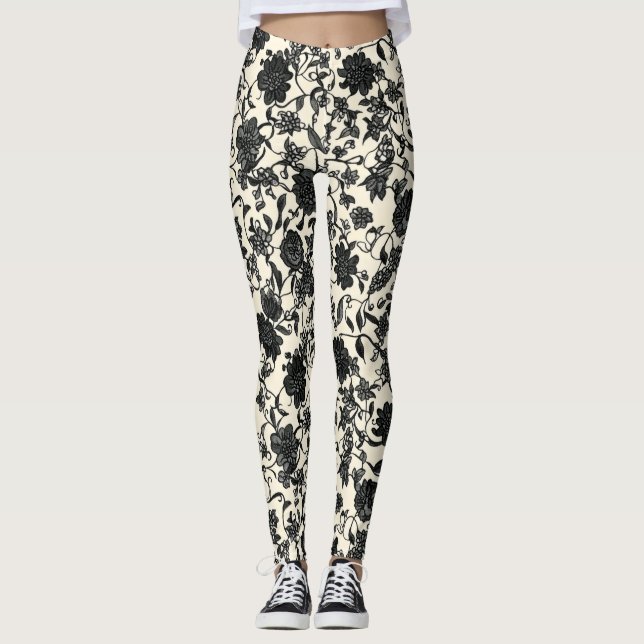Lacce Flower Black Pattern Leggings (Front)