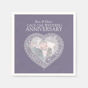Lace 13th wedding anniversary heart photo napkin