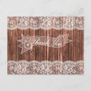 Lace and Barn Wood Rustic Country Thank You Postcard