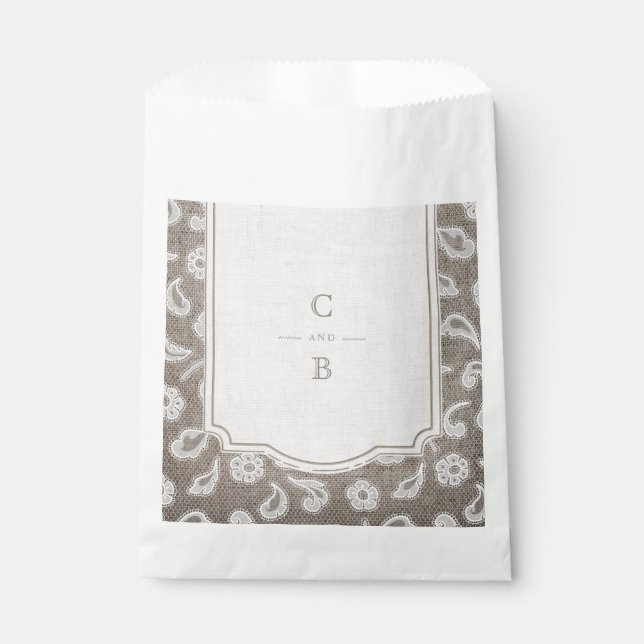 Lace and burlap rustic country wedding thank you favour bag (Front)