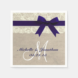 Lace and Burlap Rustic Wedding Napkin Navy