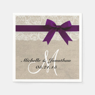 Lace and Burlap Rustic Wedding Napkin Plum