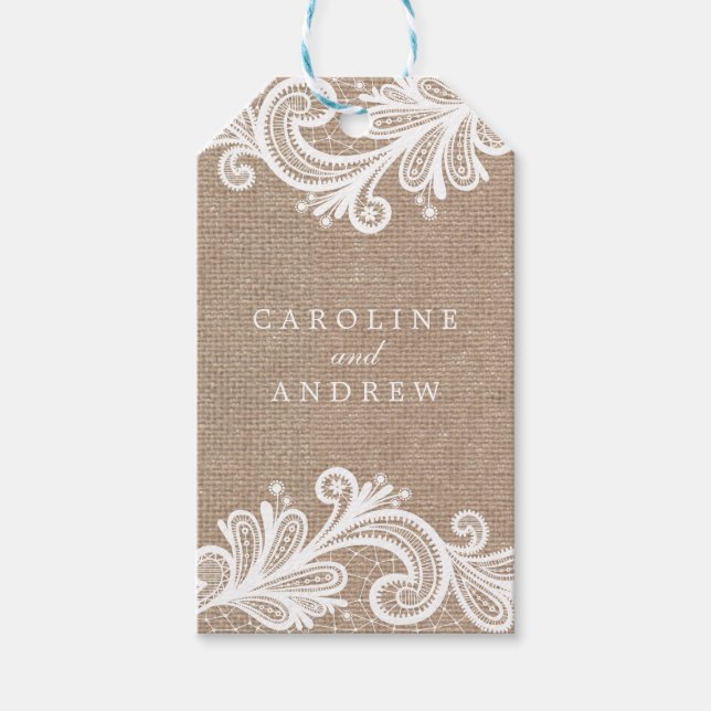 Lace and Burlap Wedding Gift Tags (Front)
