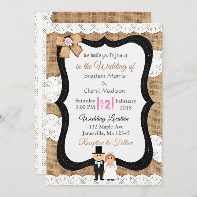 Lace and Burlap Wedding Invitation (Front/Back)