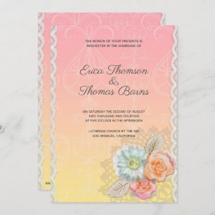 Lace And Flowers Wedding Invitation