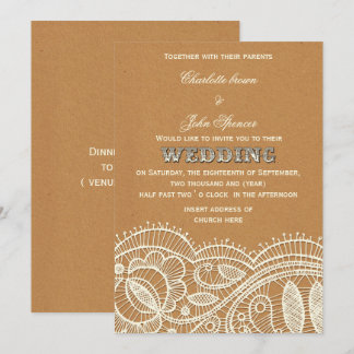 Lace and Kraft Paper Wedding Invitation