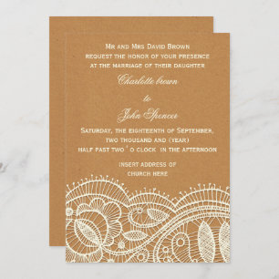 Lace and Kraft Paper Wedding Invitation