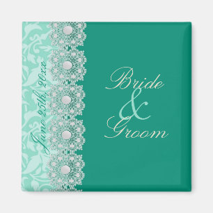 Lace and Pearls Aquamarine Save the Date Magnet