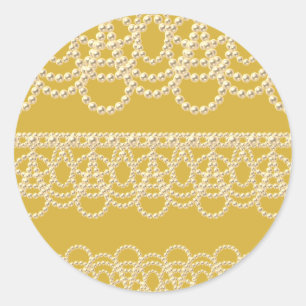 Lace and Pearls Gold Classic Round Sticker