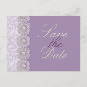 Lace and Pearls Lavender Save the Date Postcard