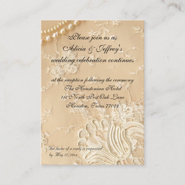 Lace and Pearls Wedding Reception Enclosure Card (Front)