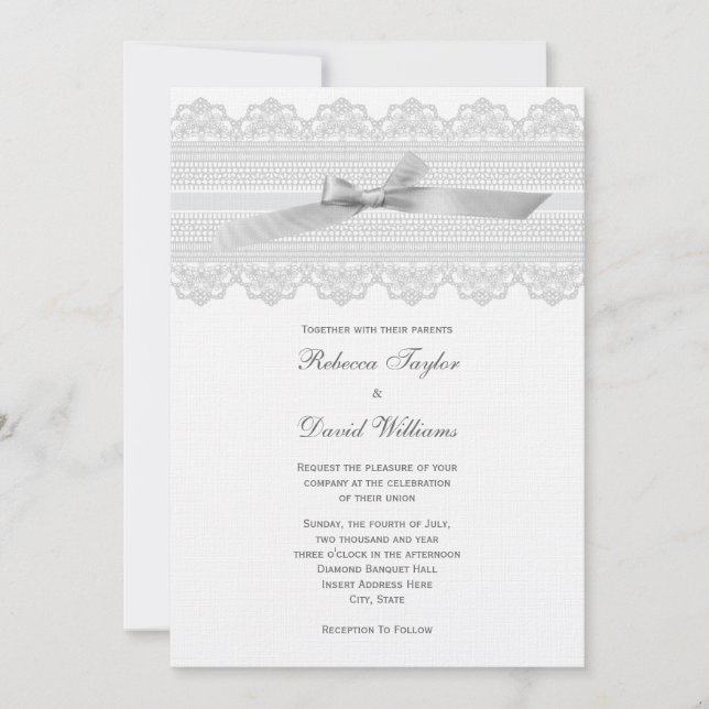 Lace and Ribbon wedding invitations (Front)