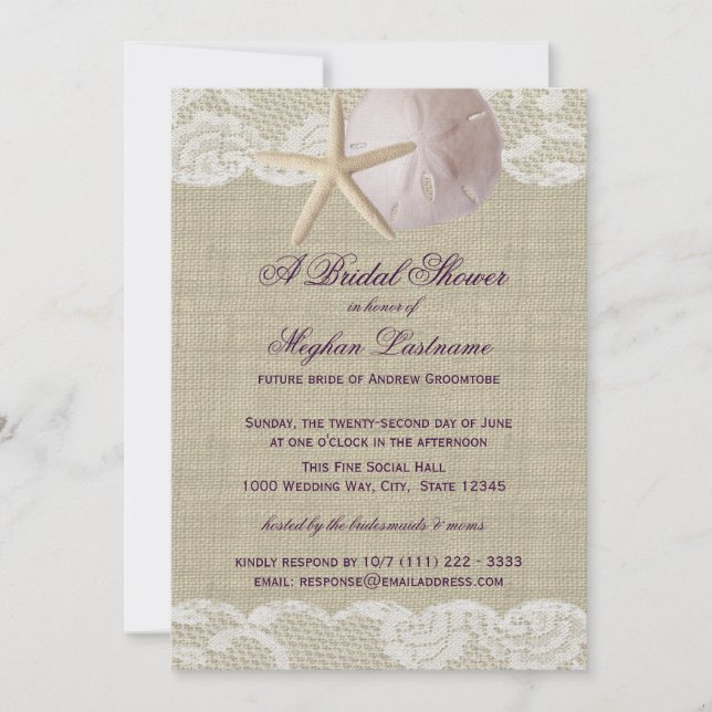 Lace and Sand Dollar Beach Bridal Shower Invitation (Front)