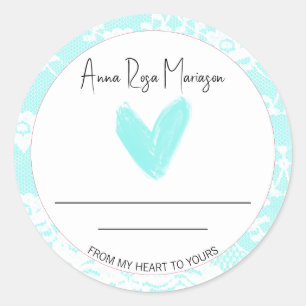 *~* Lace AP30 Homemade AQUA Heart Generic Classic Round Sticker